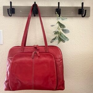 Buxton Red Leather Laptop Tote Work Bag Organizer Business Travel Carryall